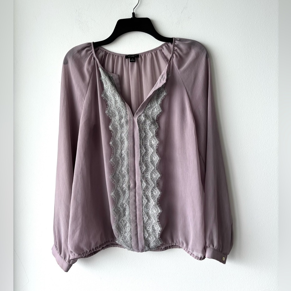 Ann Taylor Blouse Light Purple Lace Sheer Long Sleeve Women S Romantic Fairy